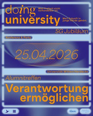 Event poster “doing university – enabling responsibility” Alumni meeting 2026 and SG anniversary