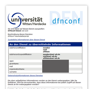 Screenshot "An den Dienst zu vermittelnde Informationen"