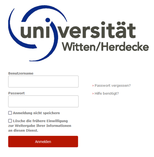 Screenshot Screenshot registration IdP of the UW/H