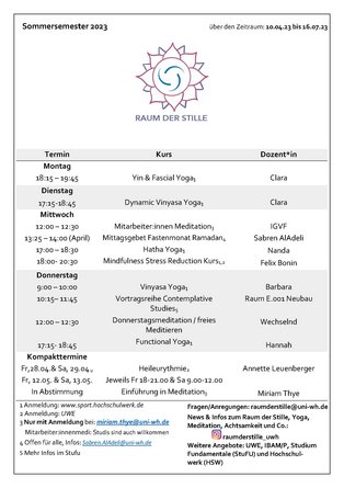Programm Raum der Stille